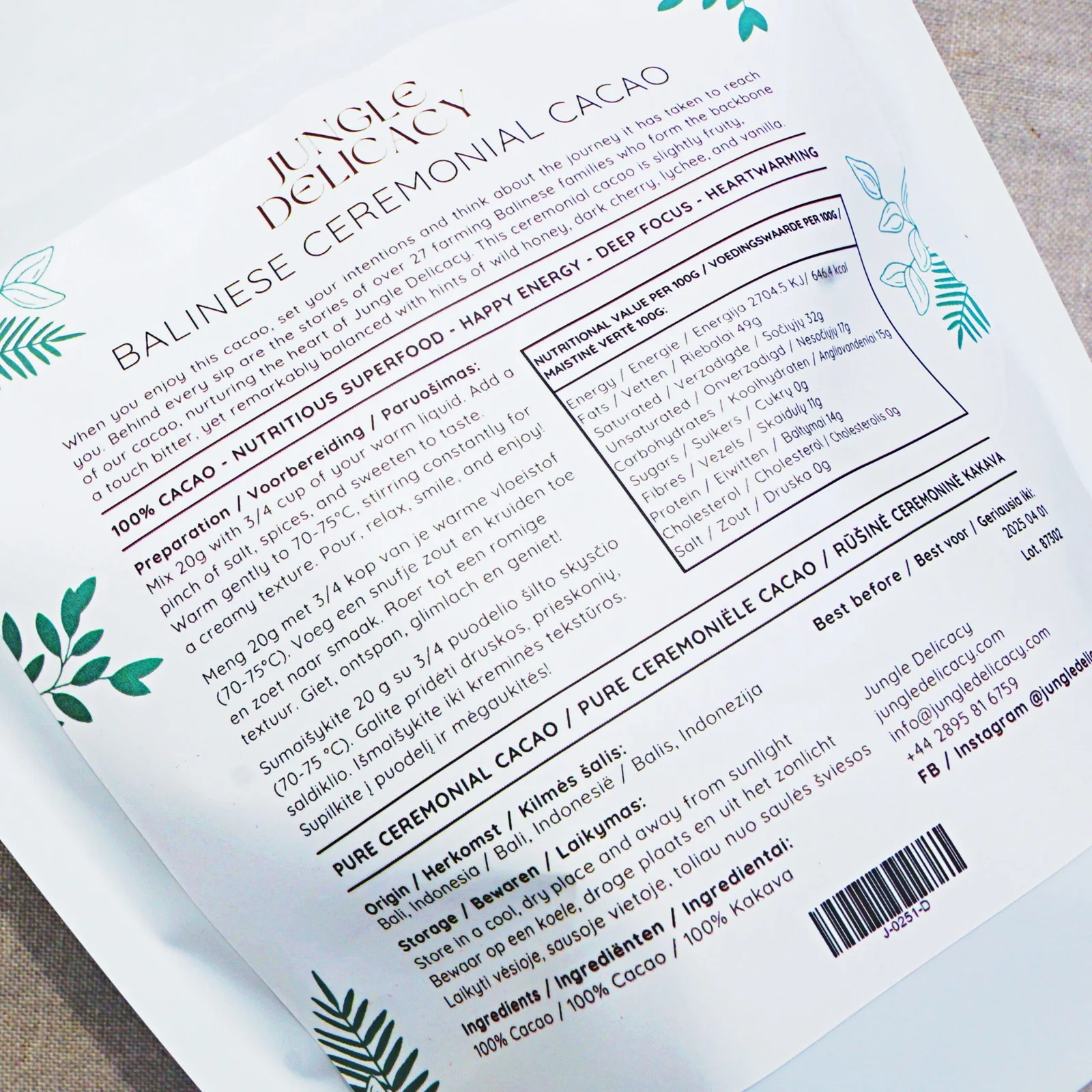 Smulkinta ceremoninė kakava (Balis, 125 g)